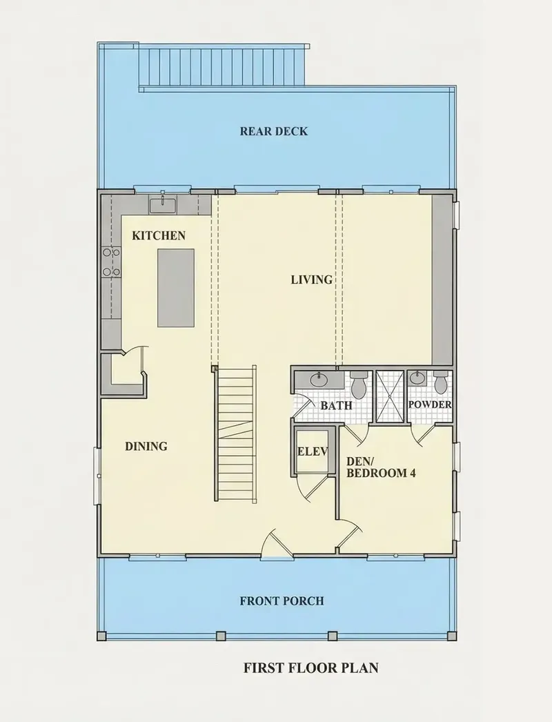 Main Floor 8 – 3-Story House Plan 2722 ft², 4 Beds — 32819R