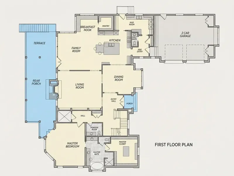 Main Floor 10 – 1.5-Story House Plan 4547 ft², 3 Beds — 77707R