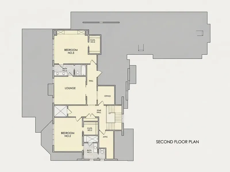Second Floor 11 – 1.5-Story House Plan 4547 ft², 3 Beds — 77707R