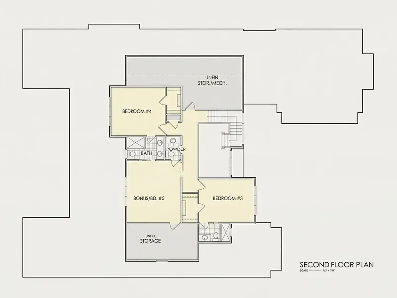 Second Floor 24 – 1.5-Story House Plan 4295 ft², 5 Beds — 33241R