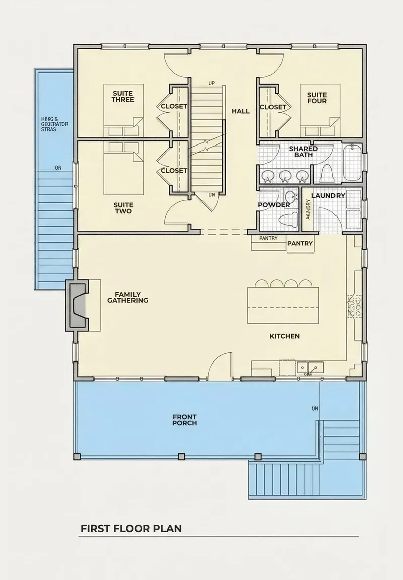 Main Floor 11 – 3-Story House Plan 1300 ft², 4 Beds — 94231R