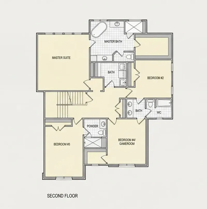 Second Floor 22 – 2-Story House Plan 4400 ft², 5 Beds — 30387R