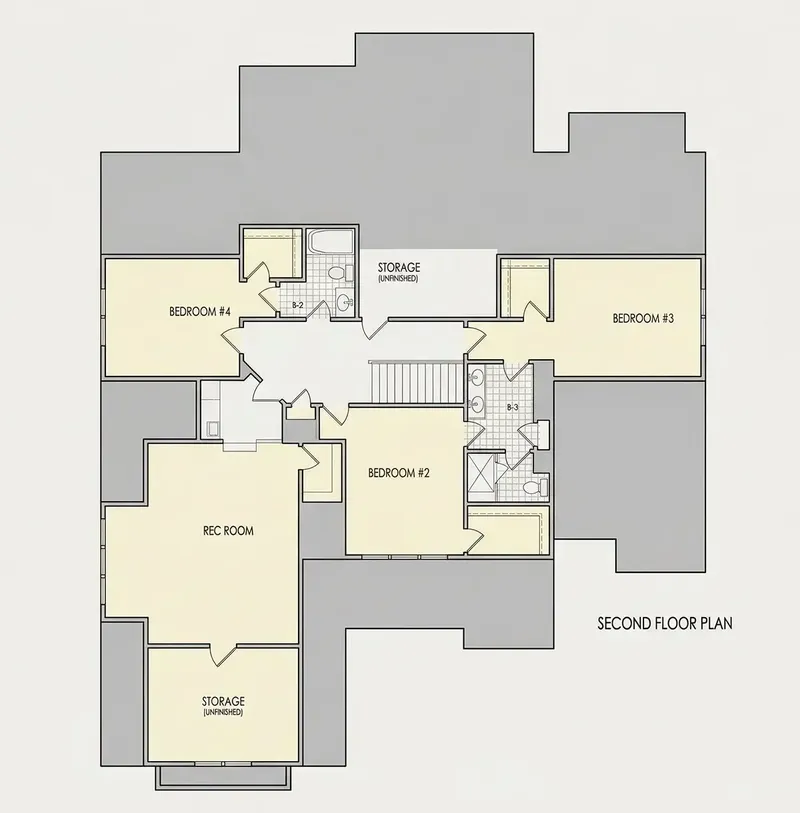 Second Floor 25 – 1.5-Story House Plan 3912 ft², 5 Beds — 64220R