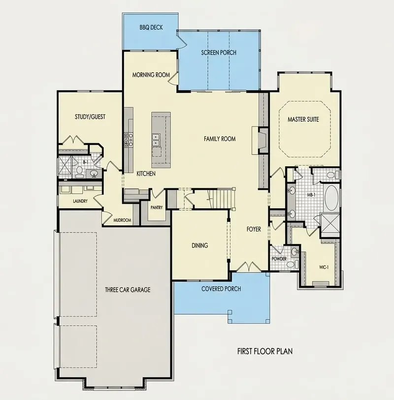 Main Floor 24 – 1.5-Story House Plan 3912 ft², 5 Beds — 64220R