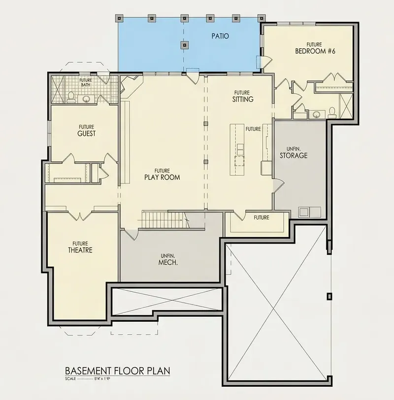 Basement 8 – 1.5-Story House Plan 7515 ft², 6 Beds — 84878R