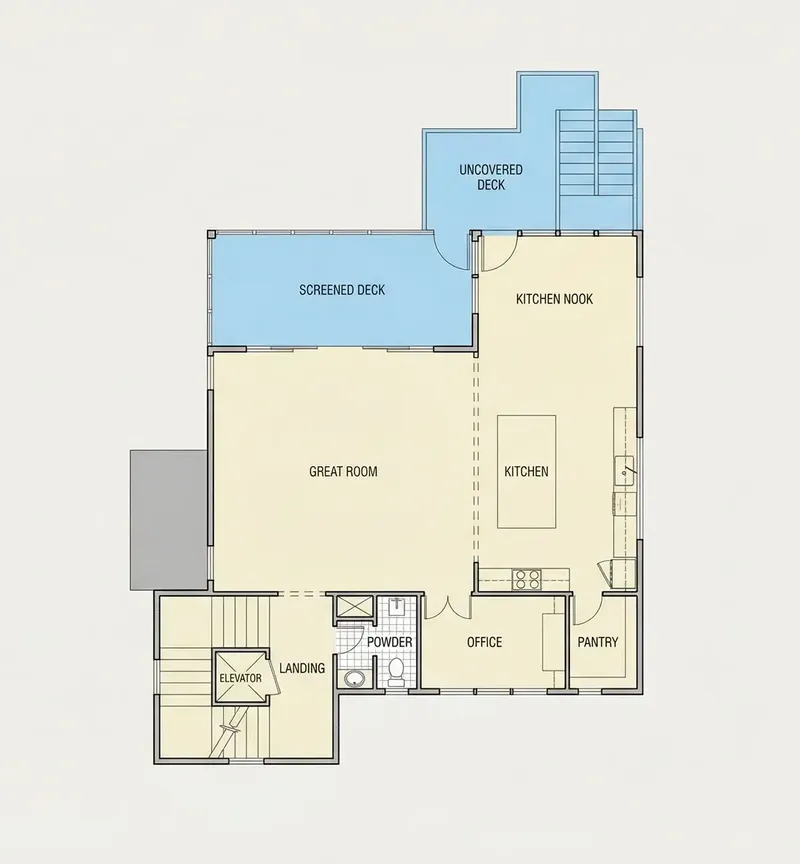 Main Floor 25 – 3-Story House Plan 3779 ft², 5 Beds — 70598R