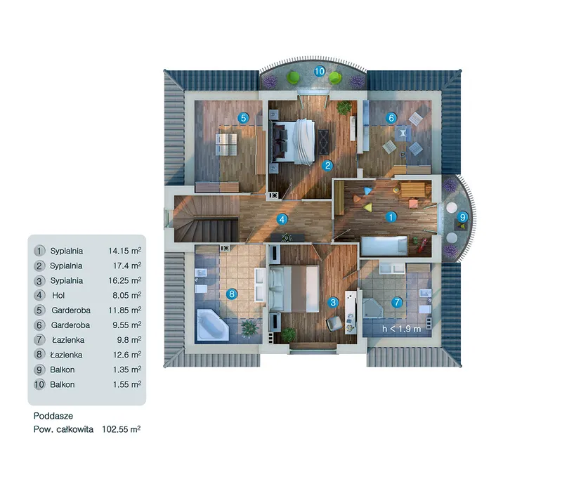 Second Floor 1 – 1.5-Story House Plan 2287 ft², 3 Beds — 18365C