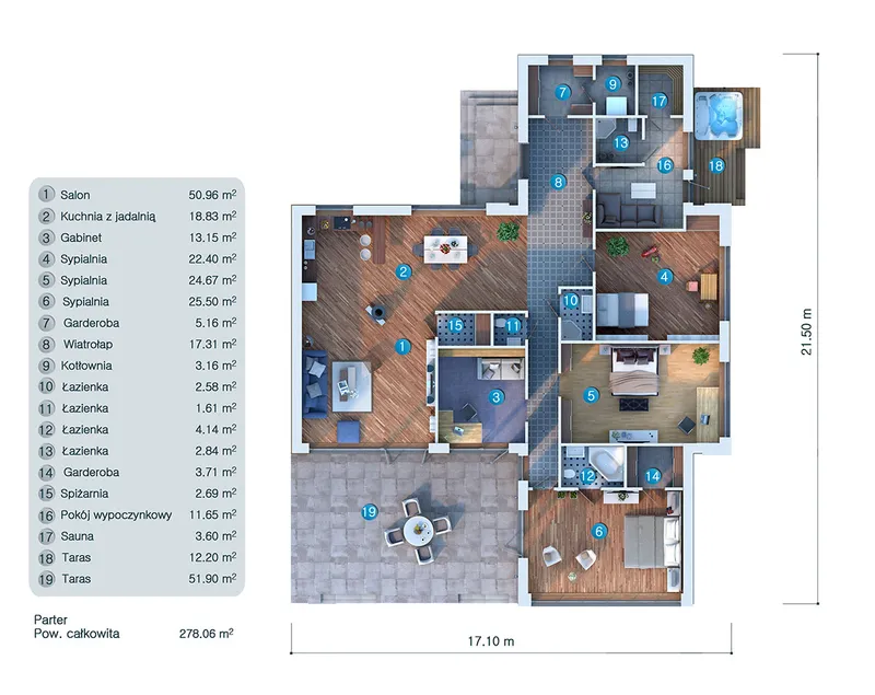 Main Floor 10 – 1-Story House Plan 2340 ft², 3 Beds — 87176C