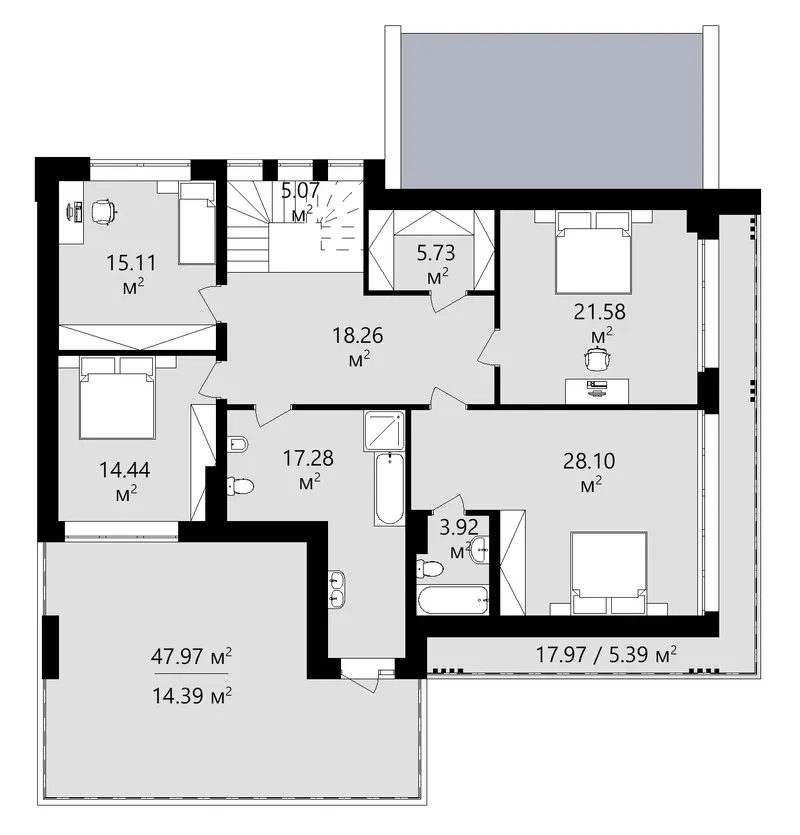 Second Floor 13 – 2-Story House Plan 3545 ft², 5 Beds — 64494R