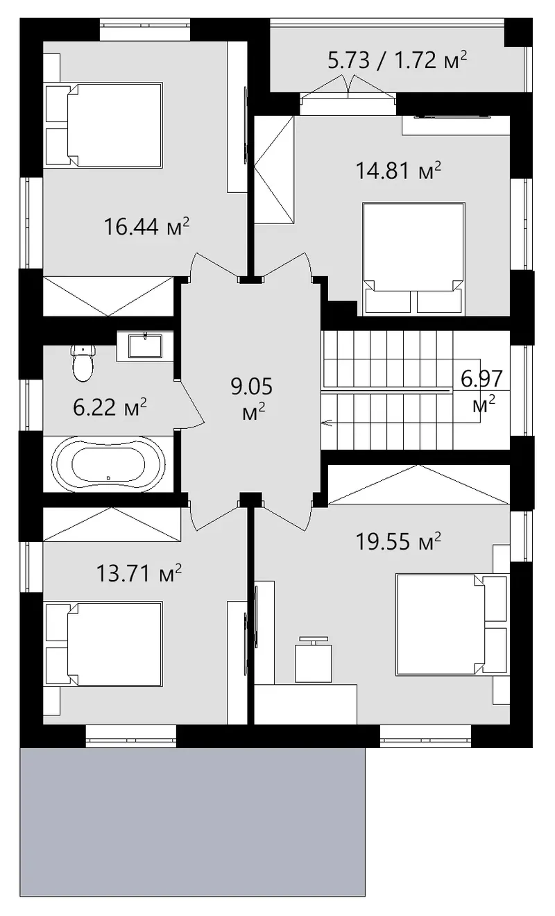 Second Floor 18 – 2-Story House Plan 1958 ft², 5 Beds — 89804C