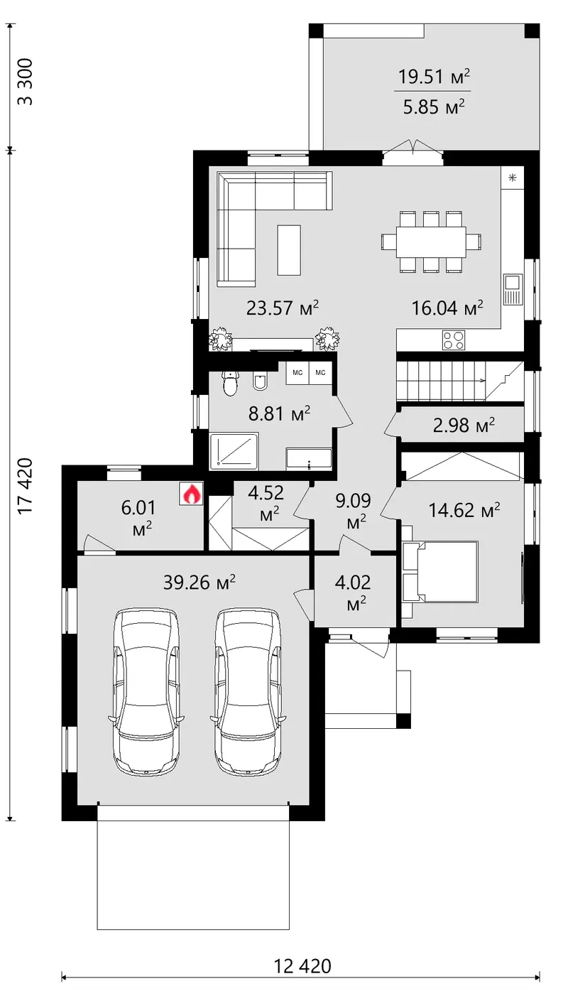 Main Floor 12 – 2-Story House Plan 2017 ft², 4 Beds — 94373C
