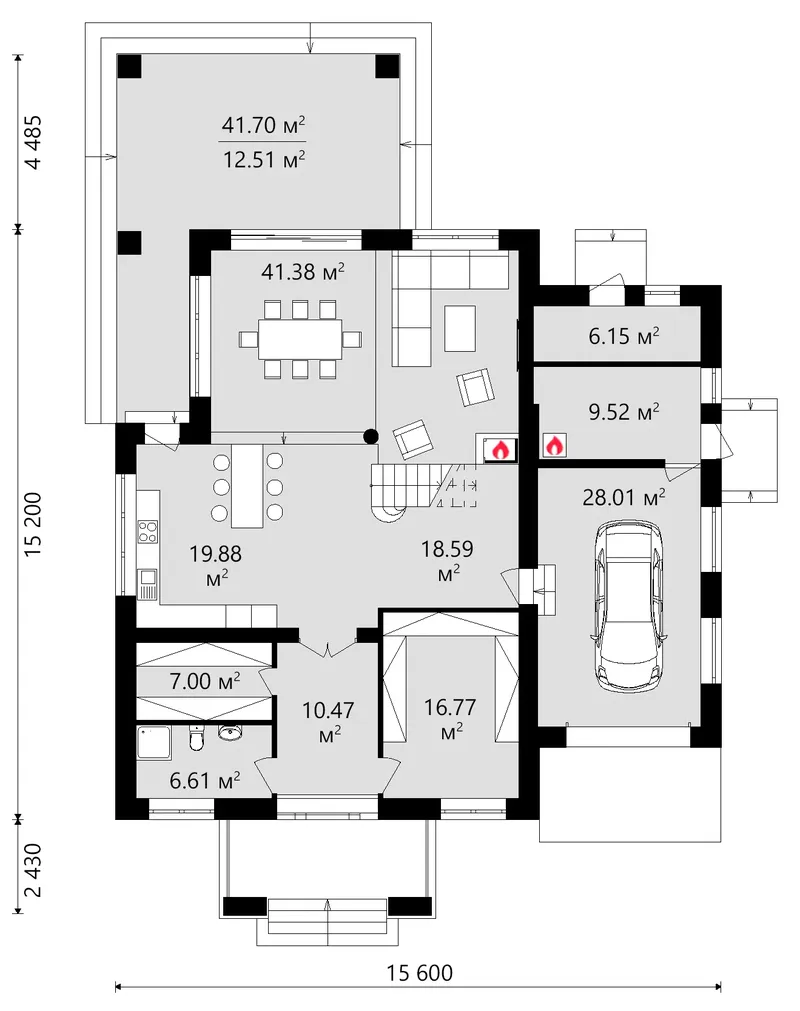 Main Floor 18 – 2-Story House Plan 3273 ft², 3 Beds — 56808R