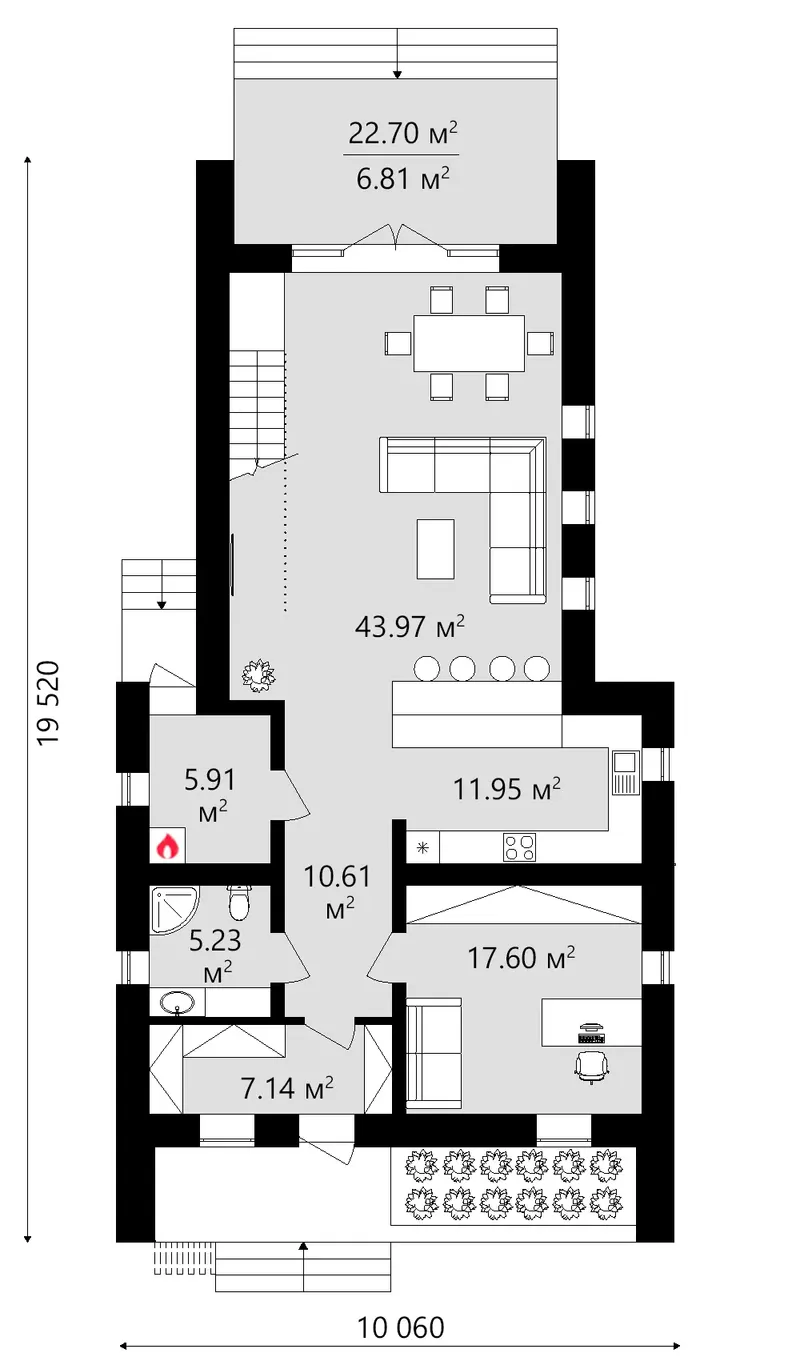Main Floor 13 – 1.5-Story House Plan 2411 ft², 3 Beds — 27952C