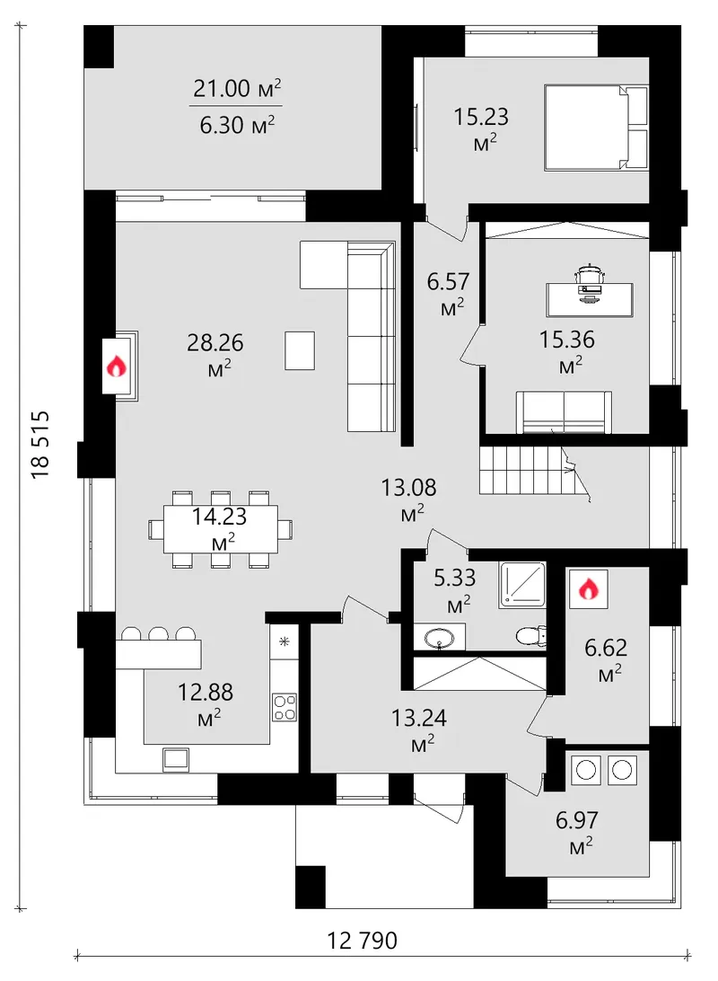 Main Floor 19 – 2-Story House Plan 2760 ft², 4 Beds — 15943C