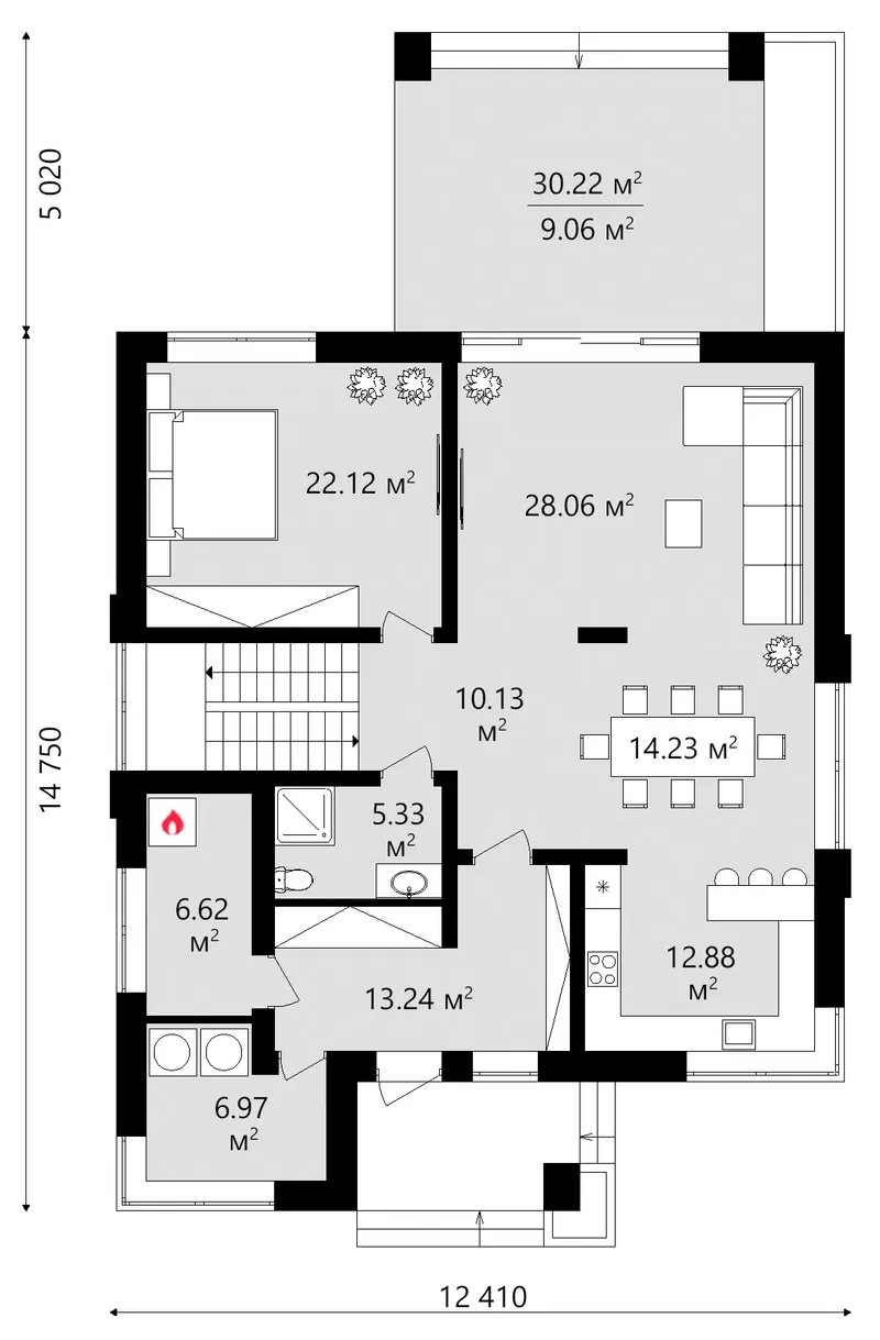 Main Floor 8 – 2-Story House Plan 2619 ft², 4 Beds — 53150C