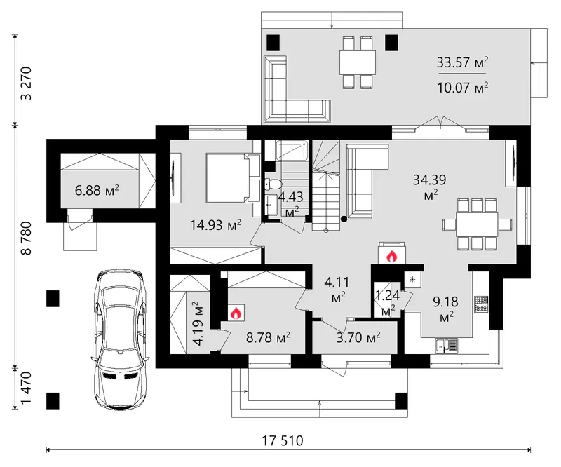 Main Floor 8 – 2-Story House Plan 1903 ft², 3 Beds — 44407C