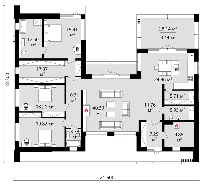 Main Floor 10 – 3-Story House Plan 2331 ft², 3 Beds — 28123C