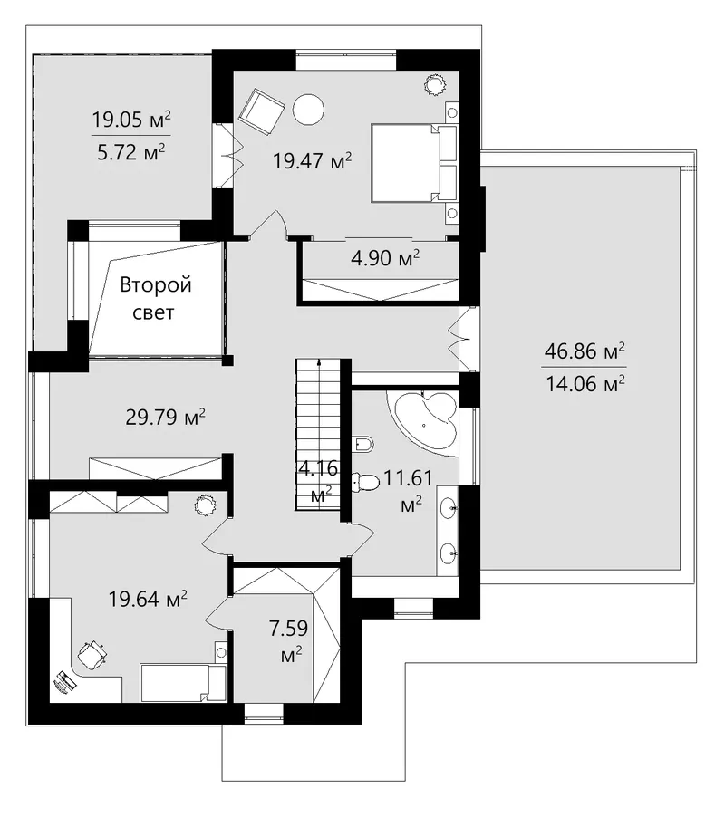 Second Floor 13 – 2-Story House Plan 2613 ft², 2 Beds — 90840C