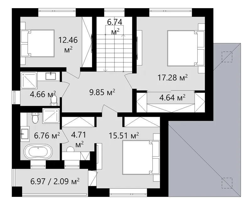 Second Floor 12 – 2-Story House Plan 1858 ft², 3 Beds — 83853C