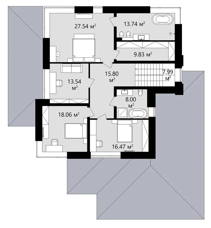 Second Floor 14 – 2-Story House Plan 2916 ft², 4 Beds — 60565C