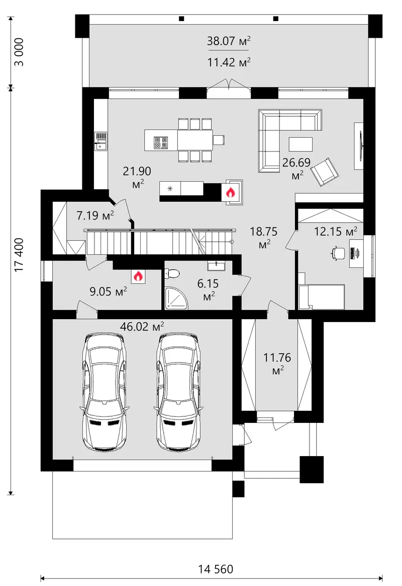Main Floor 10 – 2-Story House Plan 3133 ft², 4 Beds — 72952C