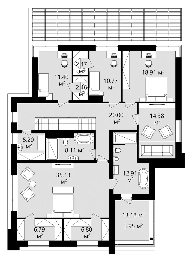 Second Floor 13 – 2-Story House Plan 3133 ft², 4 Beds — 72952C
