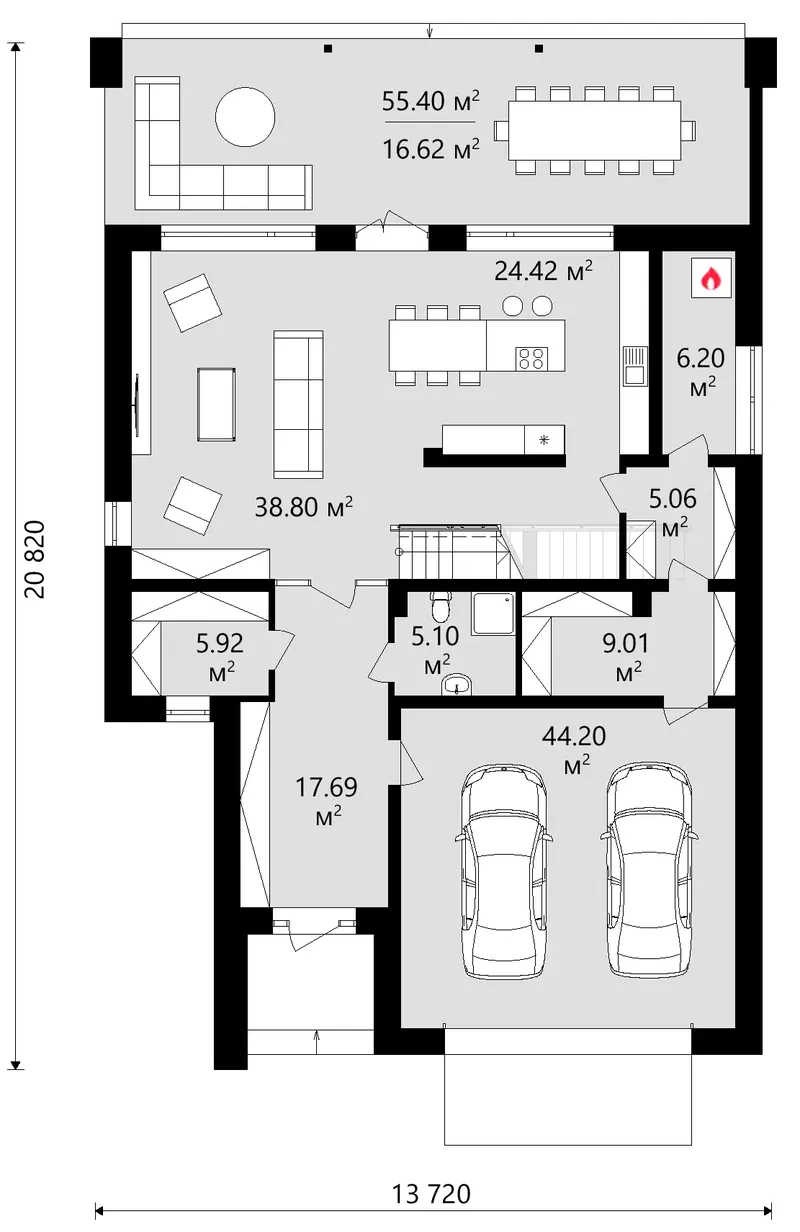 Main Floor 14 – 2-Story House Plan 3090 ft², 3 Beds — 96518C