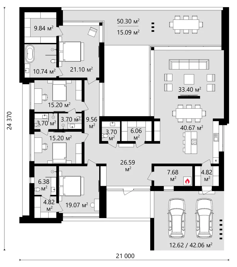 Main Floor 13 – 1-Story House Plan 2620 ft², 4 Beds — 24770C