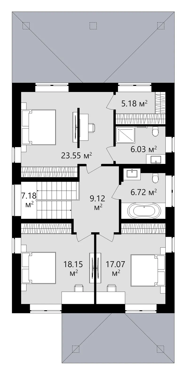 Second Floor 14 – 2-Story House Plan 2041 ft², 4 Beds — 73942C