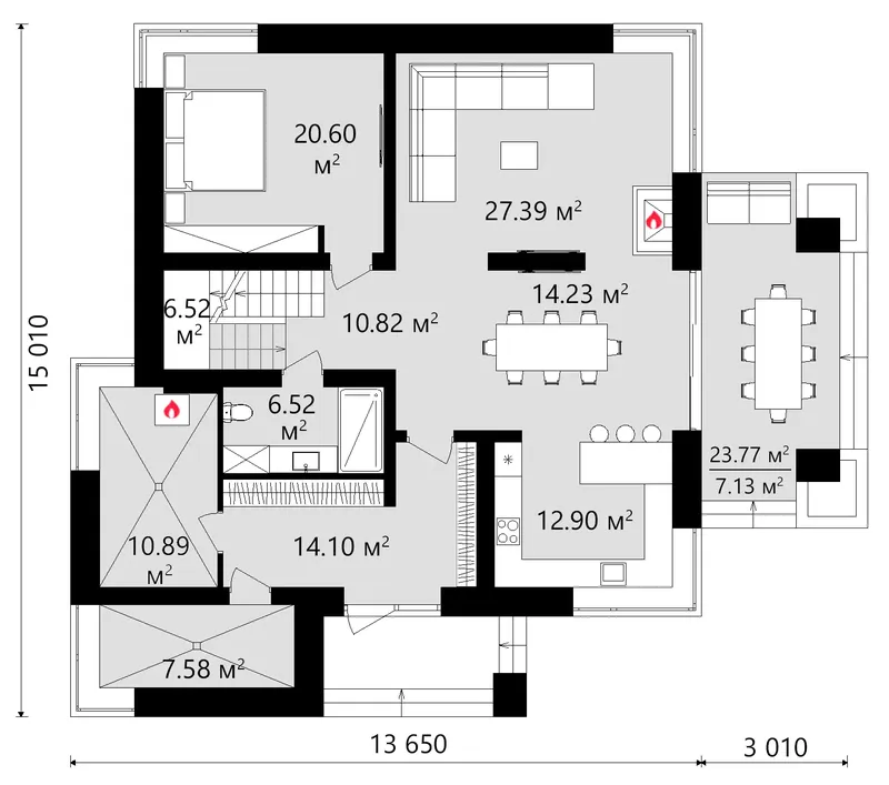Main Floor 13 – 2-Story House Plan 2698 ft², 4 Beds — 82053C