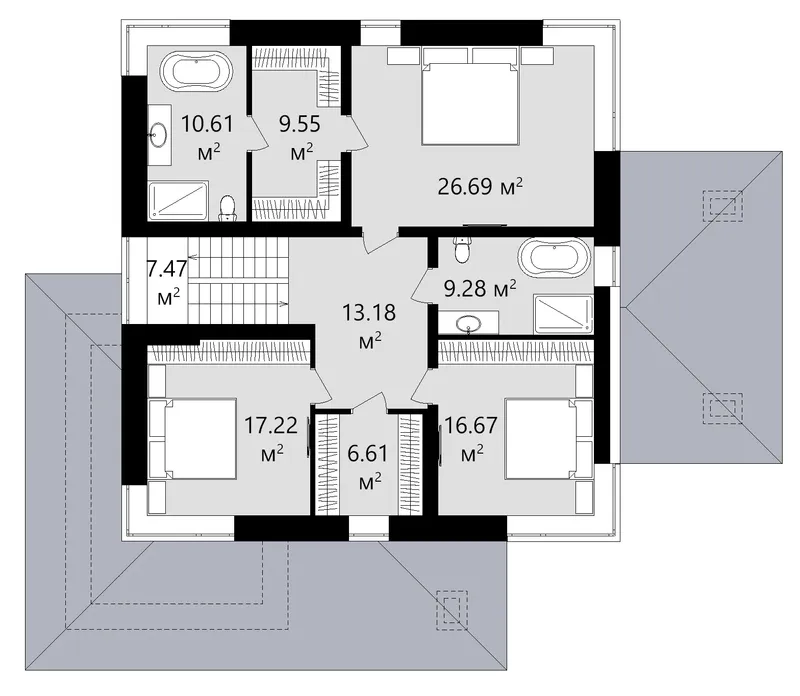 Second Floor 13 – 2-Story House Plan 2698 ft², 4 Beds — 19745C