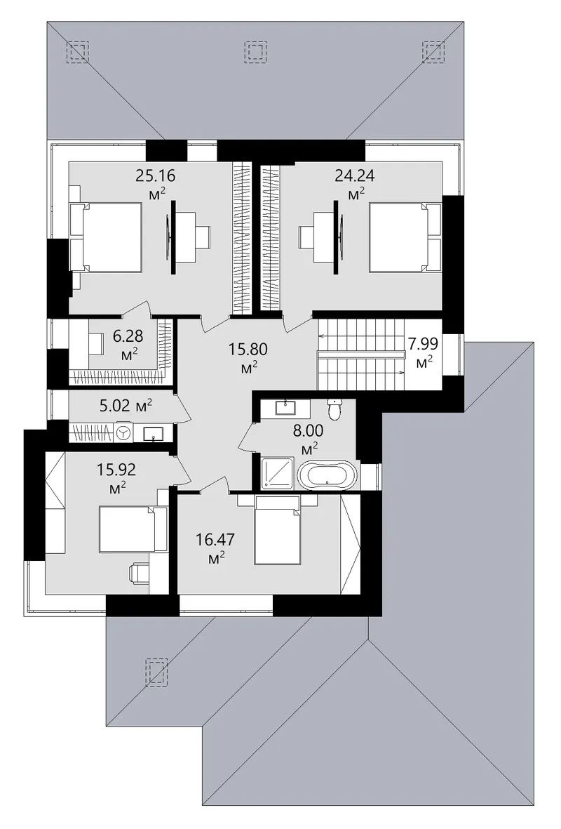 Second Floor 13 – 2-Story House Plan 2884 ft², 5 Beds — 20434C