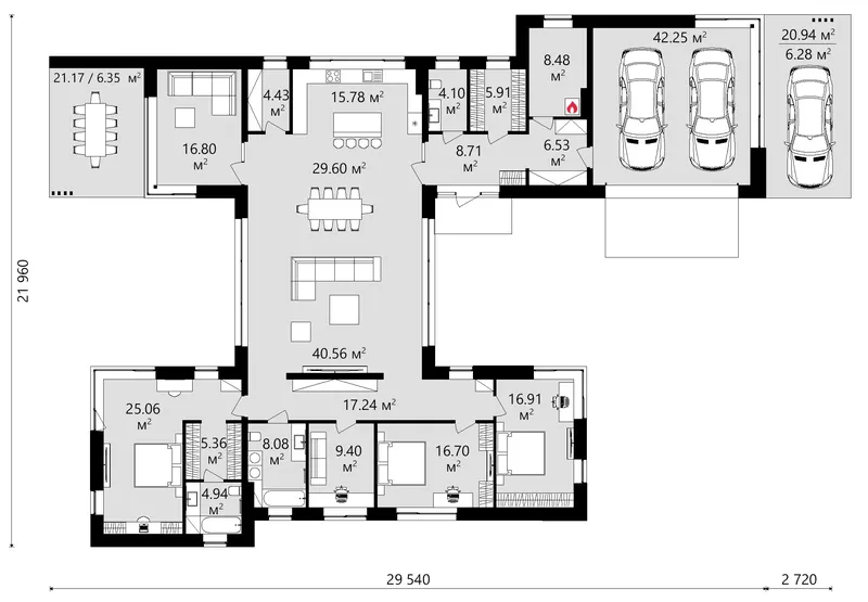 Main Floor 10 – 1-Story House Plan 2633 ft², 3 Beds — 11806C