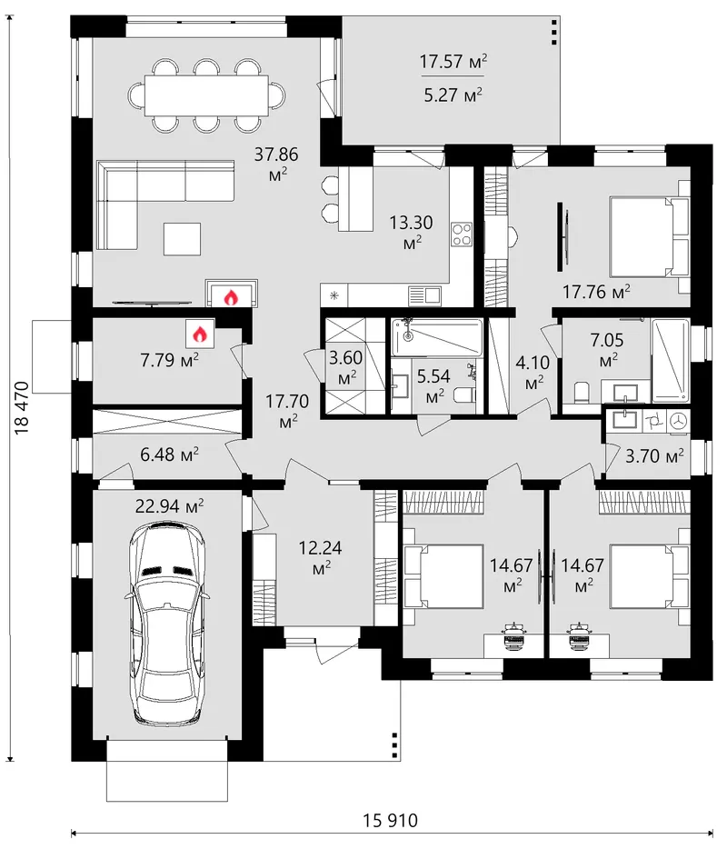Main Floor 12 – 1-Story House Plan 1792 ft², 3 Beds — 34023C