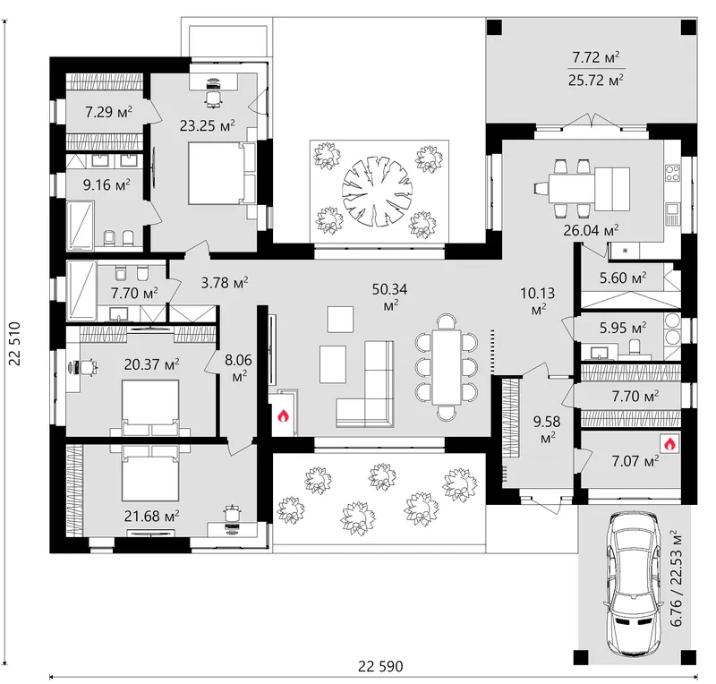 Main Floor 12 – 1-Story House Plan 2408 ft², 3 Beds — 11223C