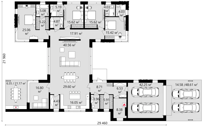 Main Floor 16 – 1-Story House Plan 2774 ft², 4 Beds — 33083C