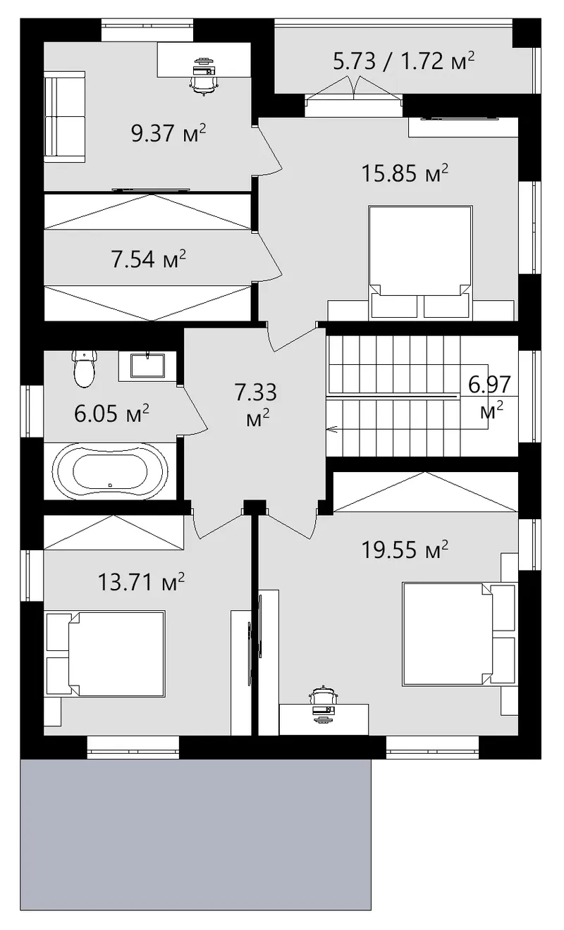 Second Floor 9 – 2-Story House Plan 1952 ft², 4 Beds — 29477C