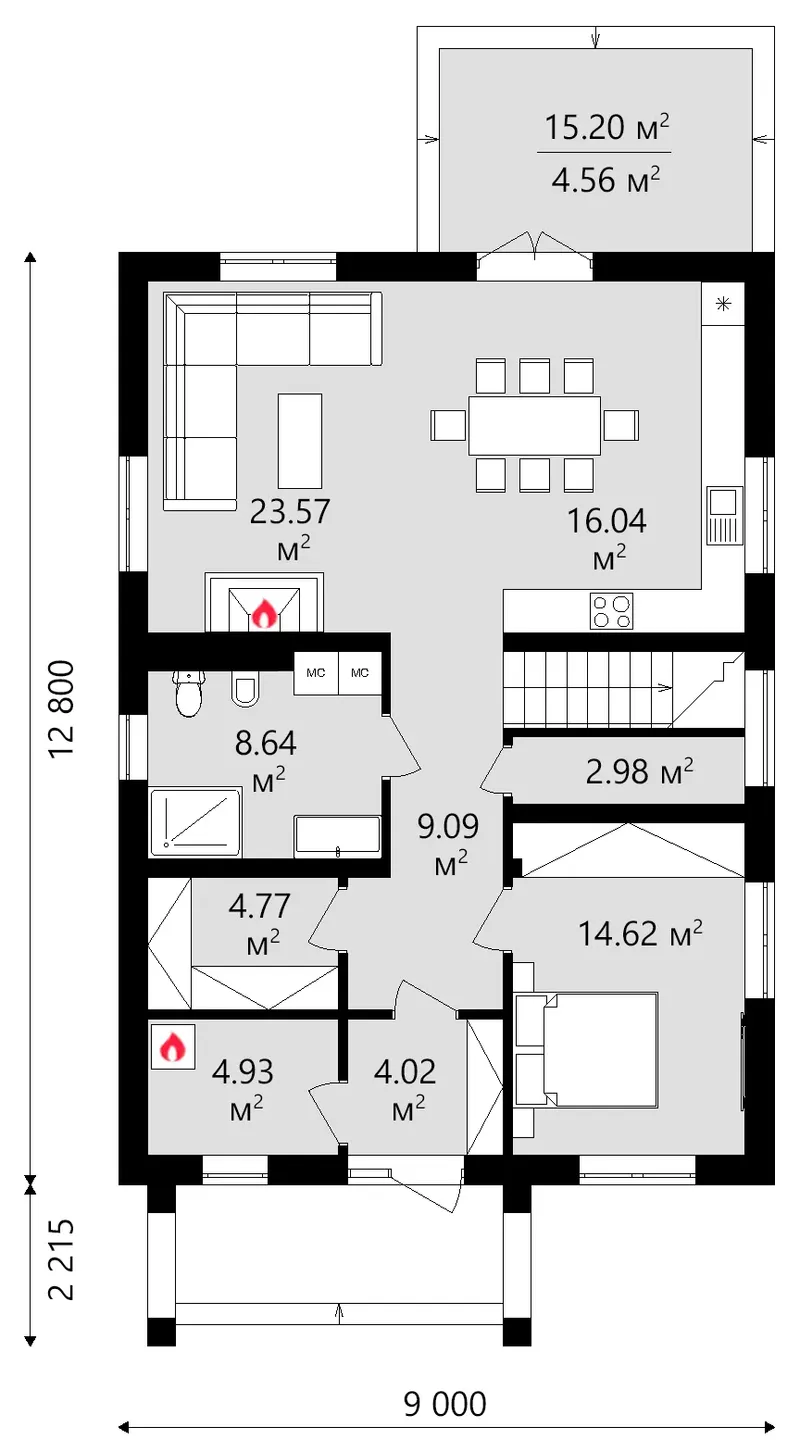 Main Floor 6 – 2-Story House Plan 1952 ft², 4 Beds — 29477C
