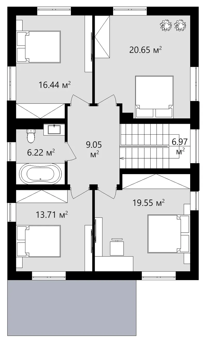 Second Floor 17 – 2-Story House Plan 2002 ft², 5 Beds — 60636C