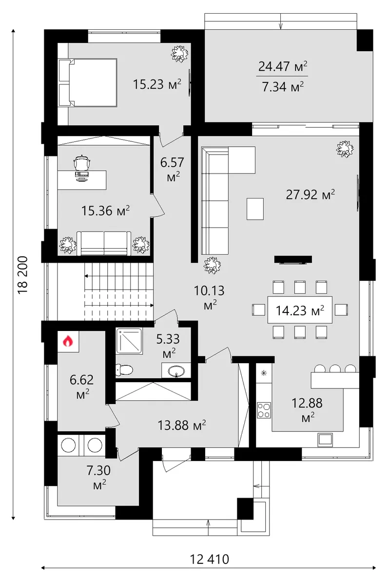 Main Floor 18 – 2-Story House Plan 2760 ft², 4 Beds — 79870C
