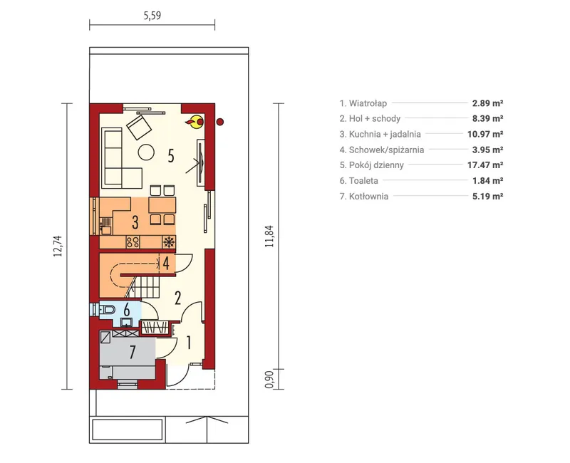 Main Floor 1 – Narrow Lot House Plan with Black Elevations