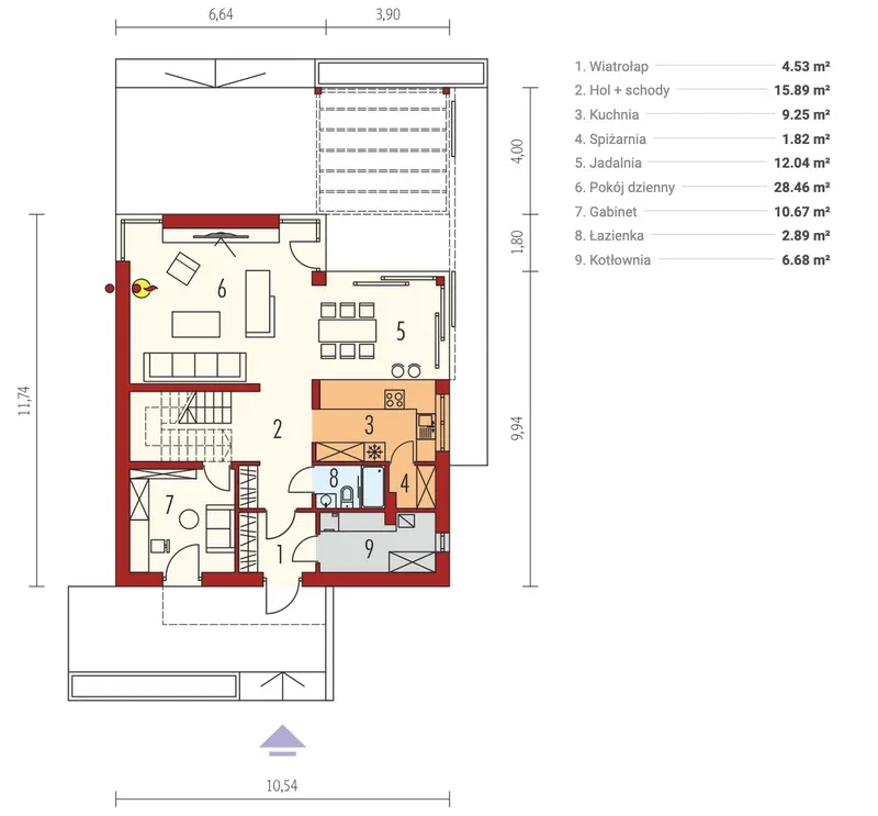 Main Floor 1 – European Barnhouse Plan with 4 Beds and Porch