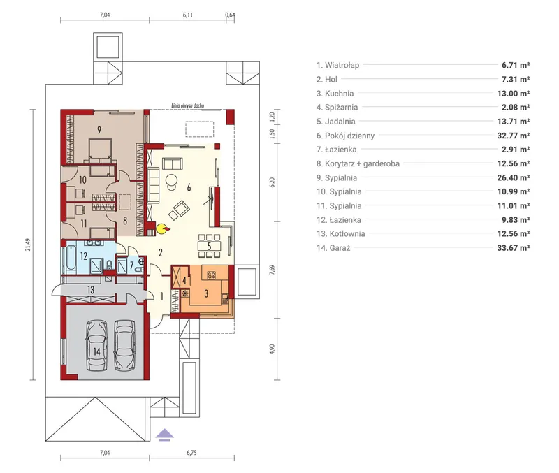 Main Floor 1 – 1700 Sq Ft Flat Roof House with Open Floor Plan