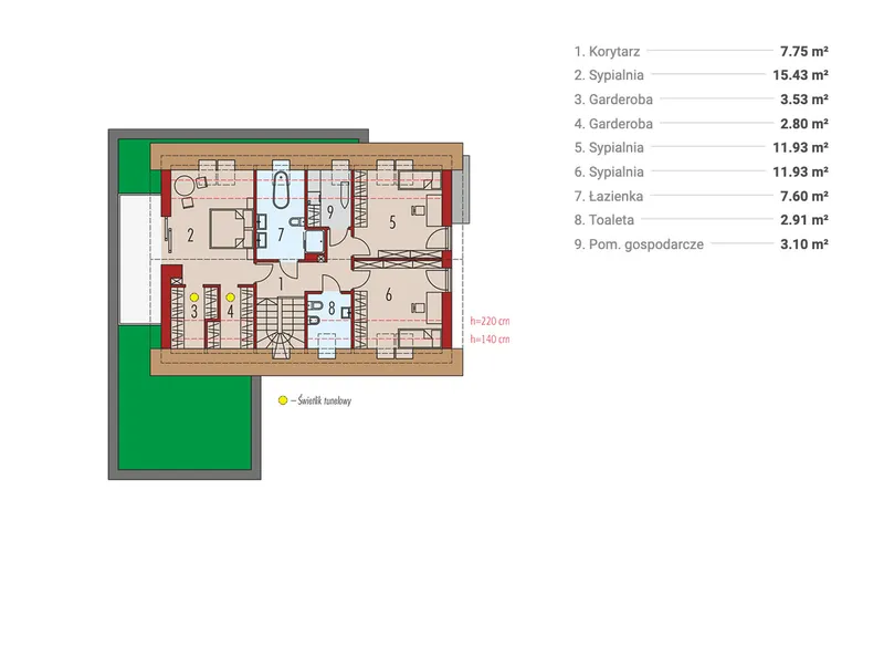 Second Floor 1 – Home Plan with Fireplace in Center of House