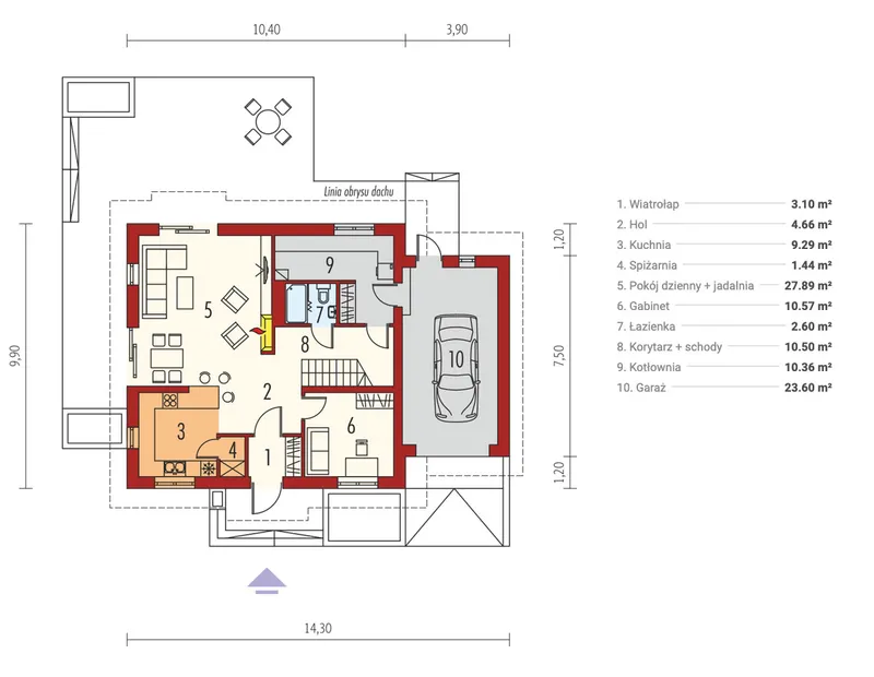 Main Floor 1 – House Plan with 1-Car Garage and Home Office