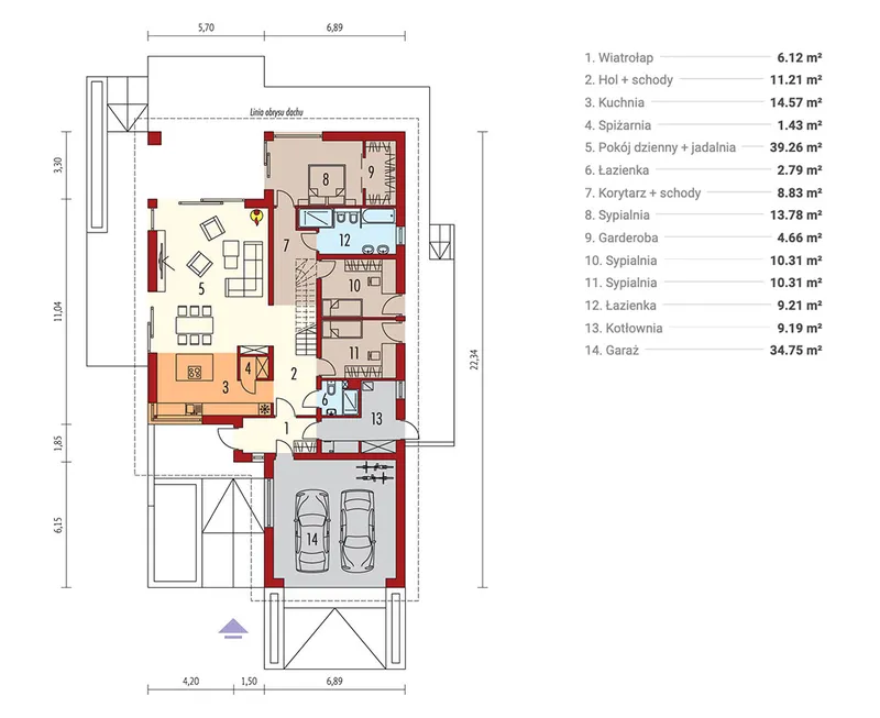 Main Floor 1 – 1500 Sq Ft T-shaped Home with Open Floor Plan
