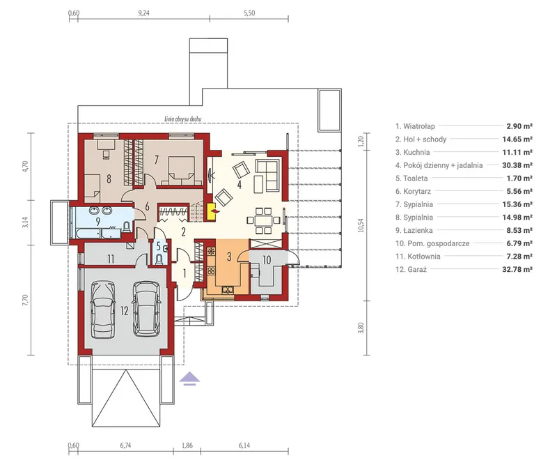 Main Floor 1 – House Plan with 2 Bedrooms and Bonus Room