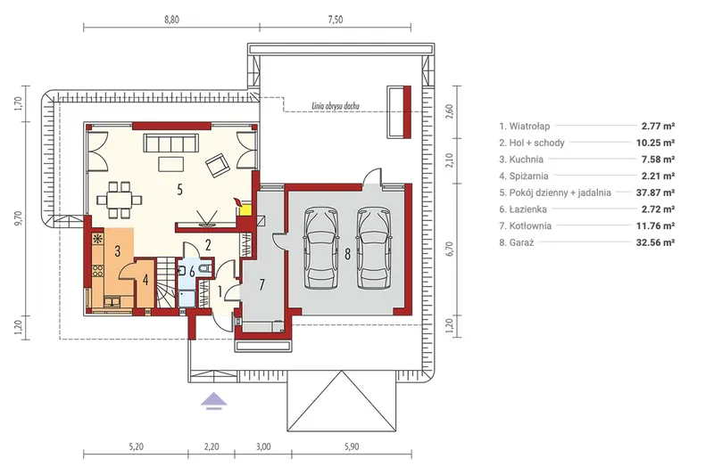 Main Floor 1 – 2-Story Floor Plan with Covered Rear Porch