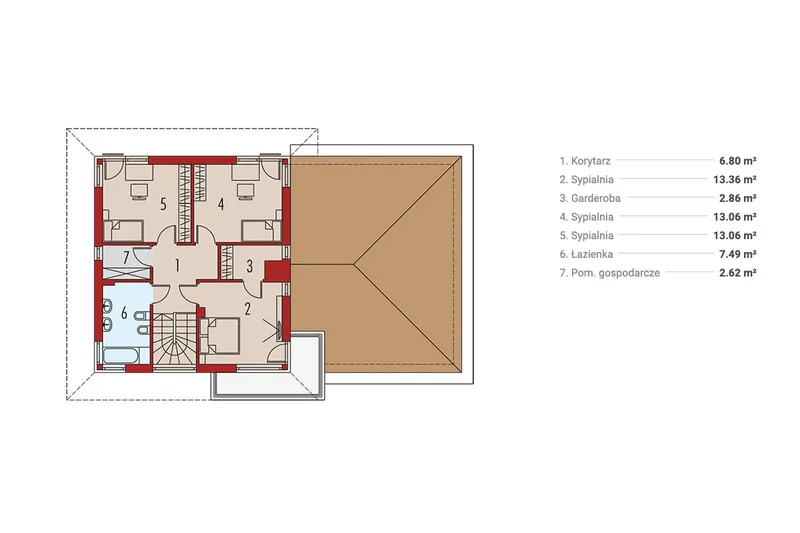 Second Floor 1 – 2-Story Floor Plan with Covered Rear Porch