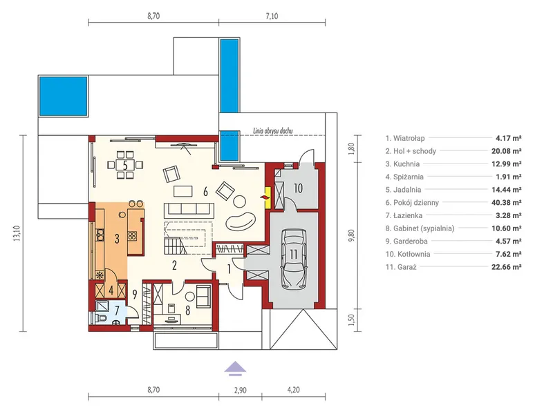 Main Floor 1 – House Plan with Rooftop Deck above Garage